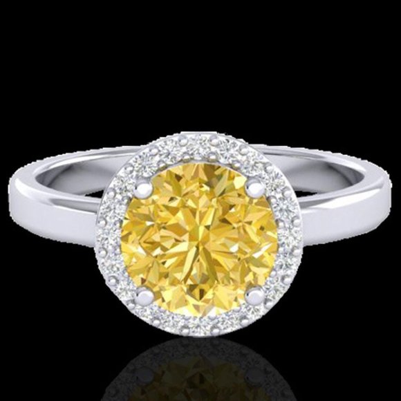 NEW Yellow Citrine and Diamond Ring, White Gold